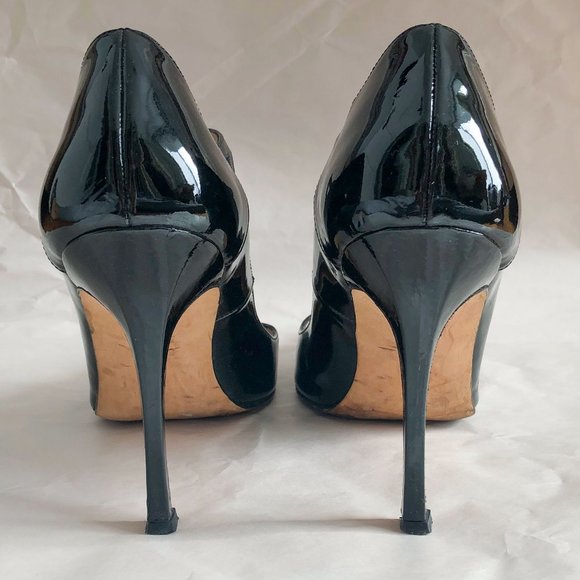 Manolo Blahnik black patent leather mary jane 4" high heel pumps Sz 39 - Picture 6 of 9